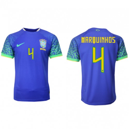 Brazylia Marquinhos #4 Koszulka Wyjazdowych MŚ 2022 Krótki Rękaw